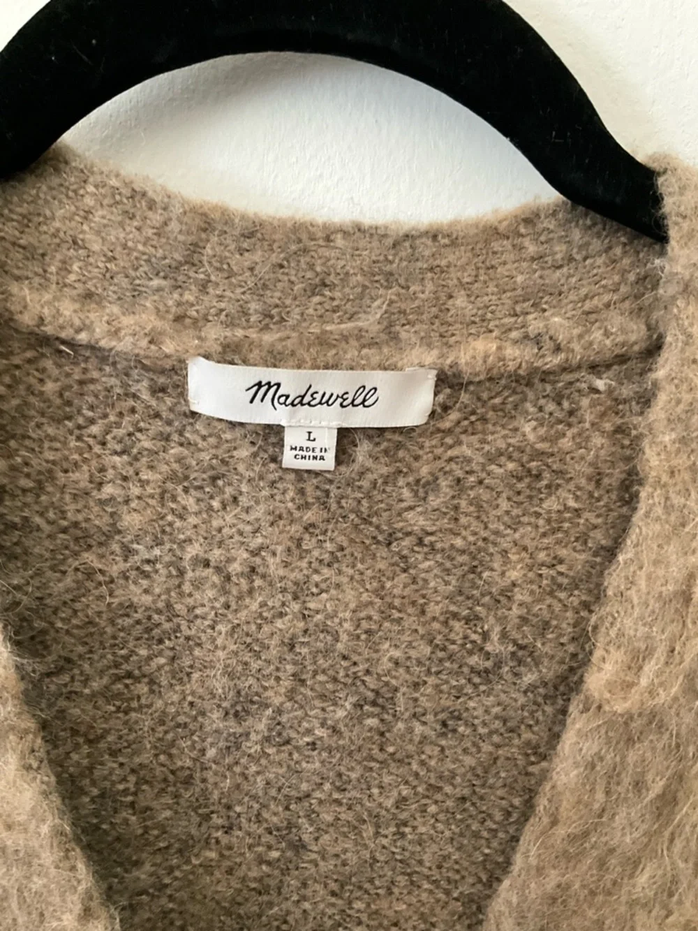 Madewell Brushed V-Neck Cardigan Sweater, Heather Mesquite, Size L